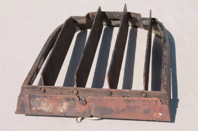 antique iron louvered register grate wall vent, arts & crafts vintage mission style arched window shape