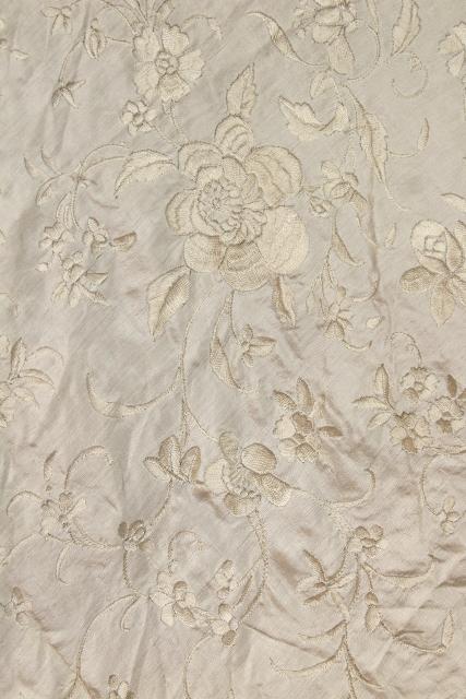 antique ivory silk piano scarf, embroidered fabric w/ tasseled fringe ...