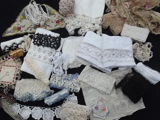 antique lace trim lot, handmade vintage crochet edgings, sewing trims