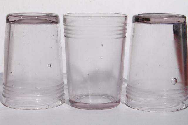 antique lavender glass jelly glasses, early 1900s vintage tumbler jars for jam & jellies