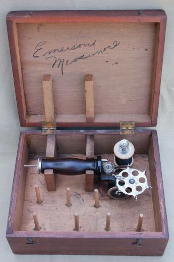 antique measuring tool for fabric or cloth, 1887 Standard Cloth Meter No. 512 w/ wood case
