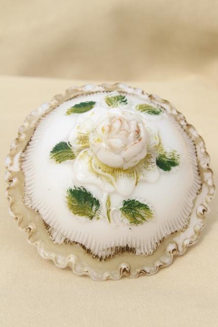 antique milk glass vanity apothecary jar w/ roses for rose petals or potpourri