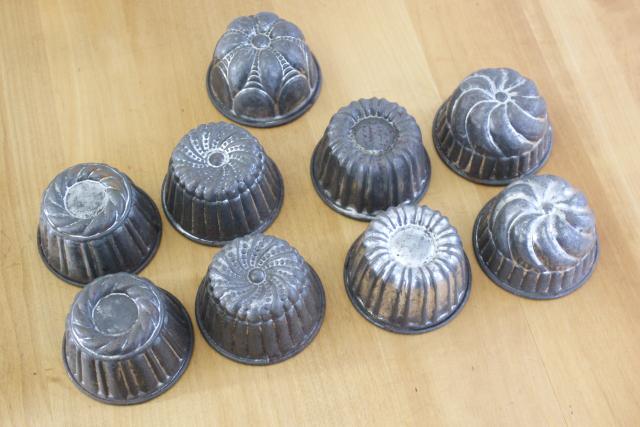 antique mini turks head molds, heavy tinned steel baking pans or custard pudding mold