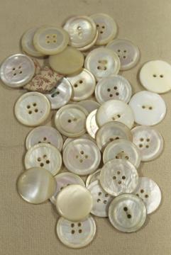 antique mother of pearl shell button lot, large buttons several styles, vintage sewing notion