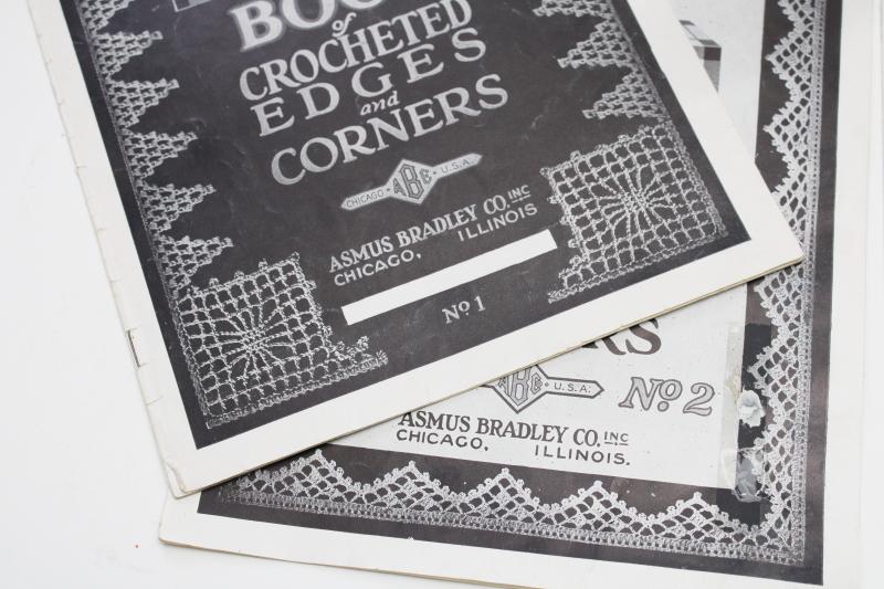 antique needlework booklets, crochet lace edgings trim, Asmus Bradley books 1-2-3-4