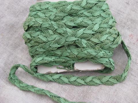 antique nile green sewing braid, heavy rayon or silk, vintage 1910-20