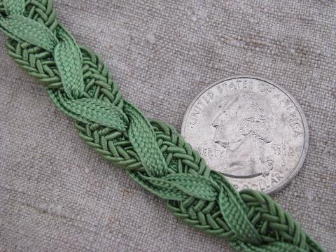antique nile green sewing braid, heavy rayon or silk, vintage 1910-20