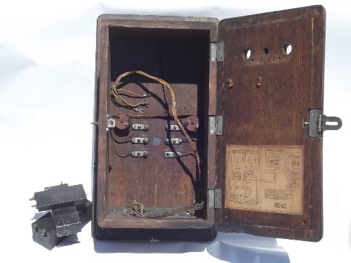 antique oak wall telephone ringer box for restoration 1913 patent date