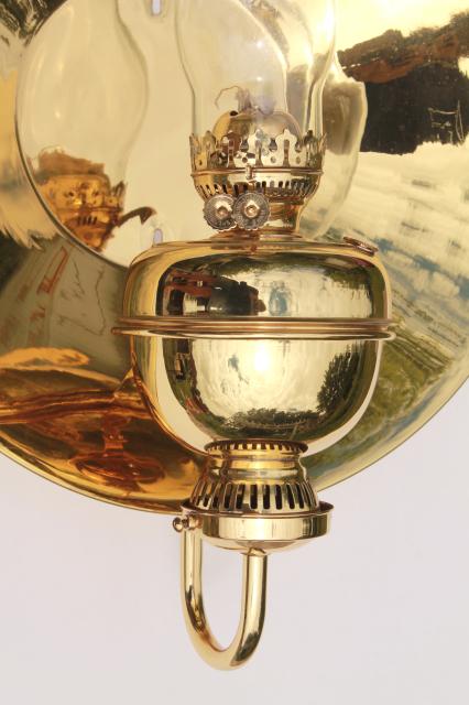 antique oil lamp sconce huge polished brass reflector Sherwood industrial light England