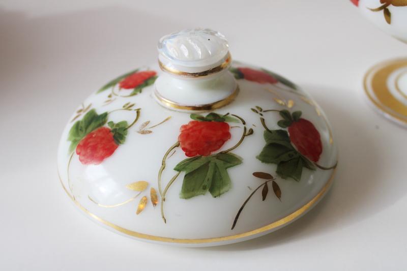 antique opaline opal white milk glass dish, wedding box w/ hand painted clover