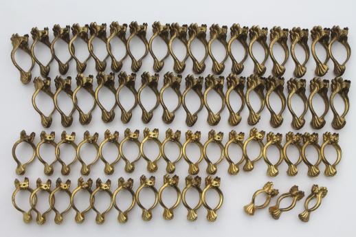Lot of 12 Vintage Brass Plated Decorative Cafe Curtain Clips/Rings Germany 