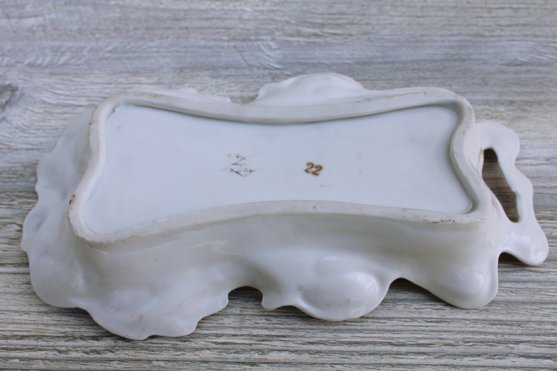 antique painted luster china tray for little tea spoons, RS Prussia style floral mold