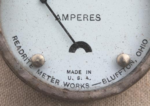 antique panel  meter for amperes, steampunk vintage Readrite ammeter for electric panel 