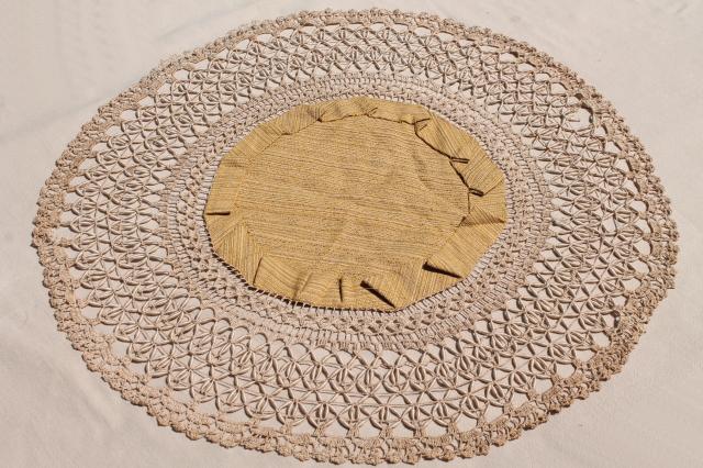 antique parlor table cover, lamp mat w/ handmade gimp braid lace trim edging