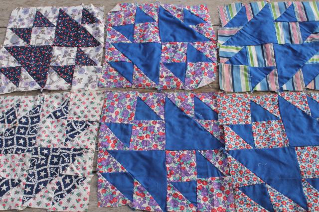 antique patchwork quilt blocks lot, 1800s & 1900s vintage cotton print fabric