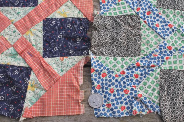 antique patchwork quilt blocks lot, 1800s & 1900s vintage cotton print fabric