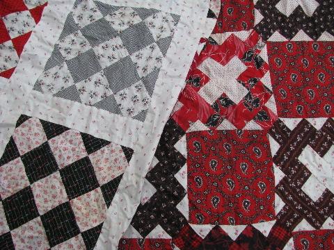 antique patchwork quilt tops lot, cotton prints, vintage country farm primitive tablecloths
