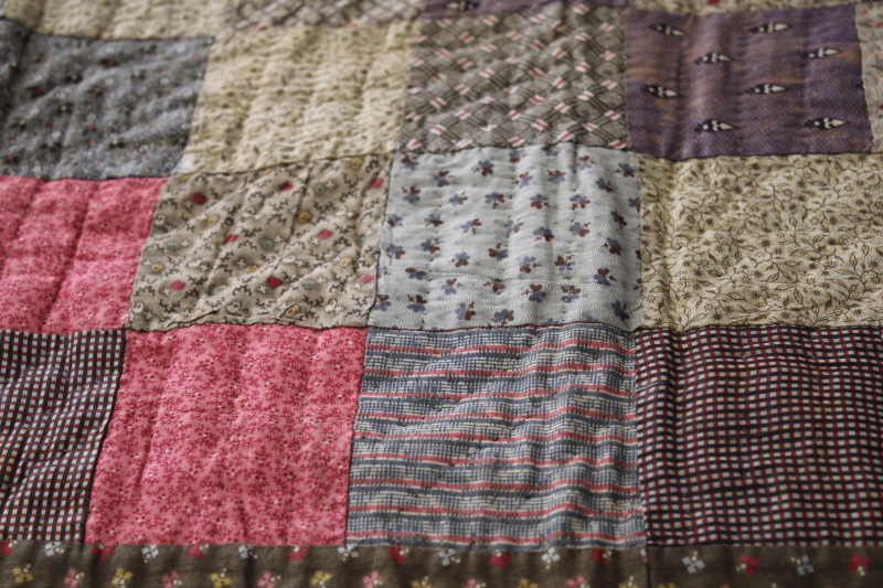 antique patchwork quilt wall hanging or table mat, doll or baby size quilt cotton calico prints