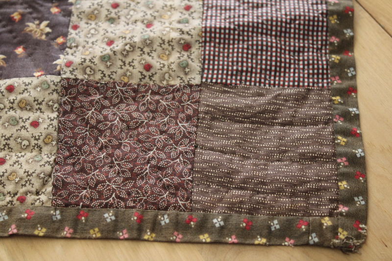 antique patchwork quilt wall hanging or table mat, doll or baby size quilt cotton calico prints