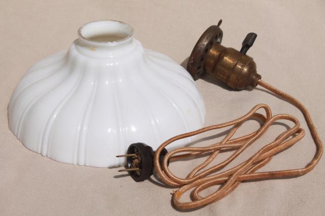 antique pendant light fixture, industrial hanging bulb socket w/ vintage milk glass shade