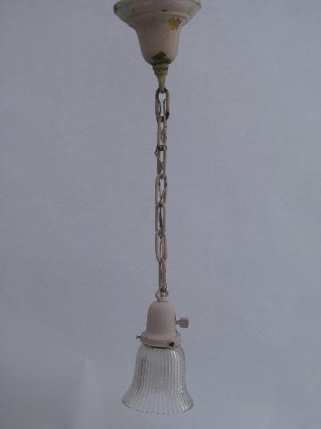 antique pendant light, vintage hardware & socket , prismatic glass shade