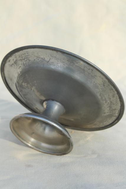 antique pewter compote, pedestal stand fruit plate, vintage Ray Silver early 1900s