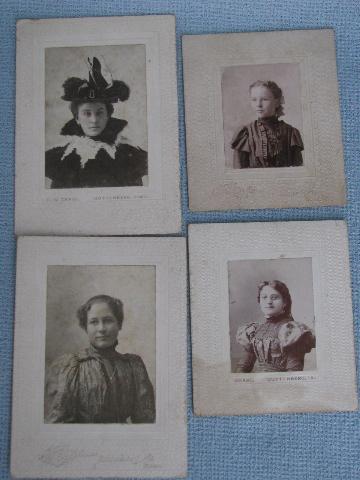 antique photos lot, circa 1880s girls, lady in hat, cabinet portraits