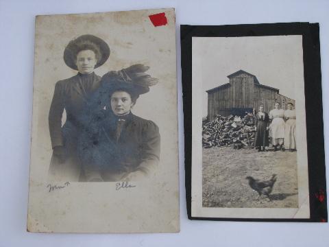 antique photos lot, circa 1900 farm scene & gibson girl portraits