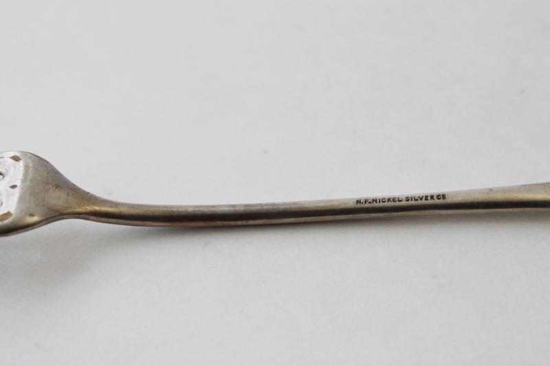 antique pickle fork, early 1900s vintage NF (Niagara Falls) Nickel Silver Co