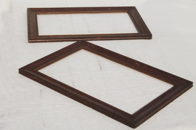 antique picture frames, grained wood frame pair, early 1900s vintage
