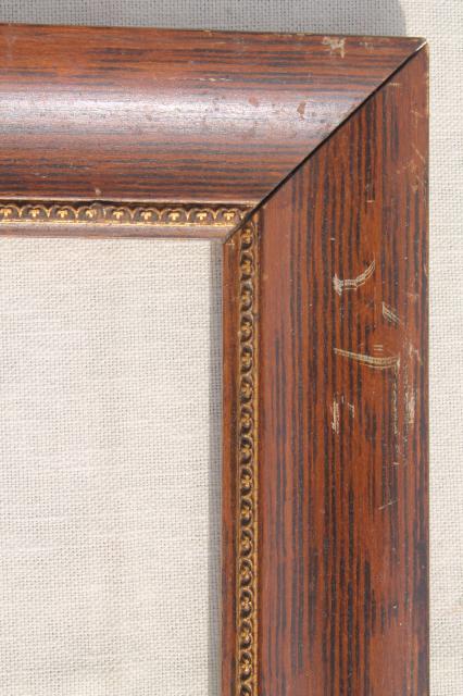 antique picture frames, grained wood frame pair, early 1900s vintage