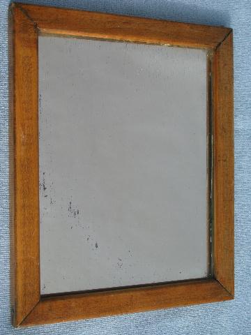 antique pine frame shaving mirror, plank back, vintage shellac varnish finish