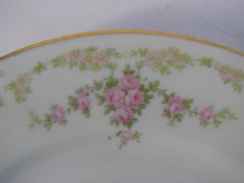antique porcelain fish course plate, Royal Crown china Austria, ornate pink roses