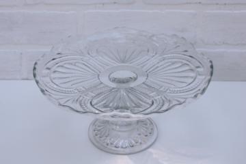 antique pressed glass cake stand, shell or palms pattern EAPG vintage pedestal plate