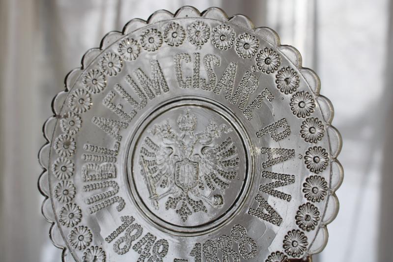 antique pressed glass cup plate, 1848-1888 Franz Josef jubilee as King of Bohemia