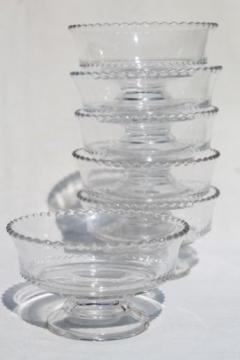 antique pressed glass ice cream dishes, zigzag sawtooth pattern dessert bowls set of 6