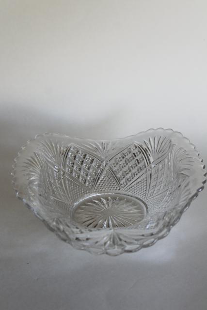 antique pressed pattern glass banana bowl, diamond & sunburst 1800s vintage EAPG