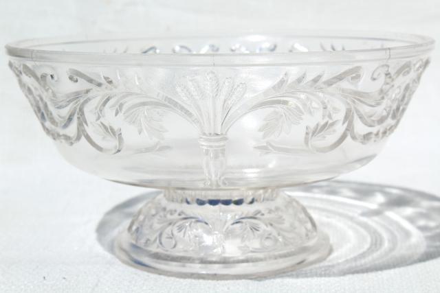antique pressed pattern glass compote bowl, barley corn or wheat sheaf & scrolls