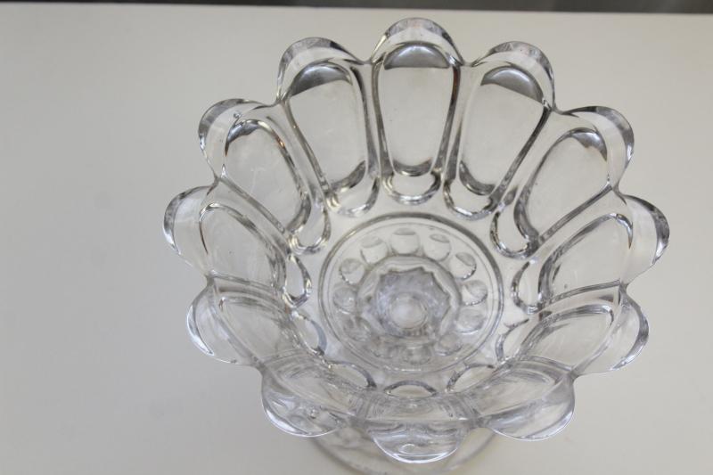antique pressed pattern glass compote, ladyfinger bowl turn of the century vintage