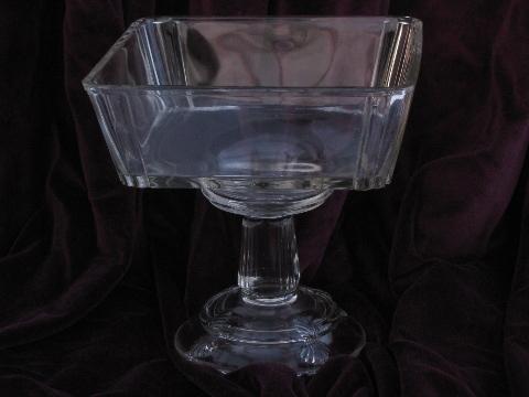 antique pressed pattern glass compote, square bowl EAPG pedestal dish