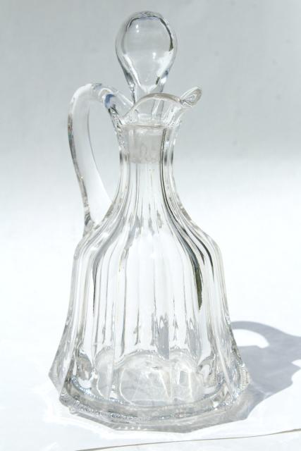 antique pressed pattern glass cruet, large bottle w/ stopper, EAPG colonial panel