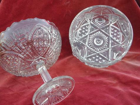 antique pressed pattern glass, nu-cut cut glass style, comport & large footed bowl