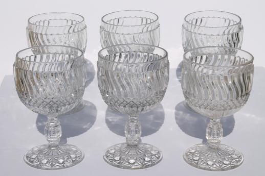 antique pressed pattern glass water glasses, Jersey Swirl large goblets set