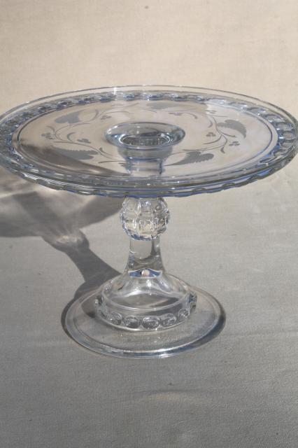 antique pressed pattern glass wedding cake stand pedestal plate, vintage EAPG Dakota