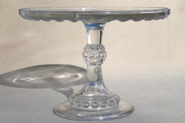antique pressed pattern glass wedding cake stand pedestal plate, vintage EAPG Dakota