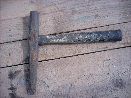 antique primitive blacksmith anvil tool, large handled cold chisel