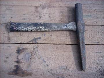 antique primitive blacksmith anvil tool, large handled cold chisel
