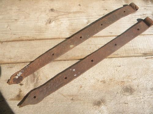 antique primitive hand forged iron strap hinges for door or gate