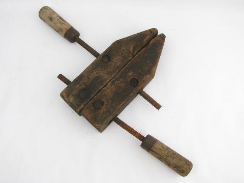 antique primitive woodworking tool old wood block clamp