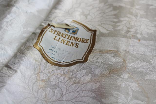 antique pure linen damask fabric, table cloth or napkin yardage w/ original vintage label